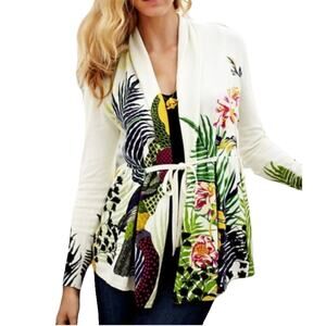 NWOT ANTHROPOLOGIE MOTH Cardigan S Parrot Tropical Floral Ruch Tie”Hidden Garden